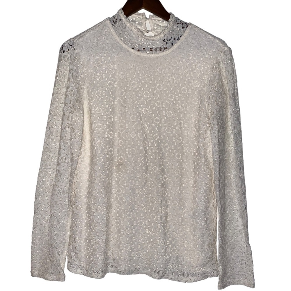 Banana Republic Ivory Lace Long Sleeve Lined Blouse Women M Fairy Victorian